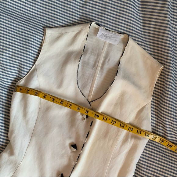 Vintage White Linen Mid Length Vest Waistcoat - Picture 6 of 7